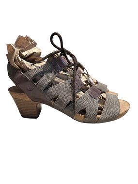 Josef Seibel Taupe Gray Suede Leather Lace Up Sandal Heel Size 40 EU 9-9.5 US